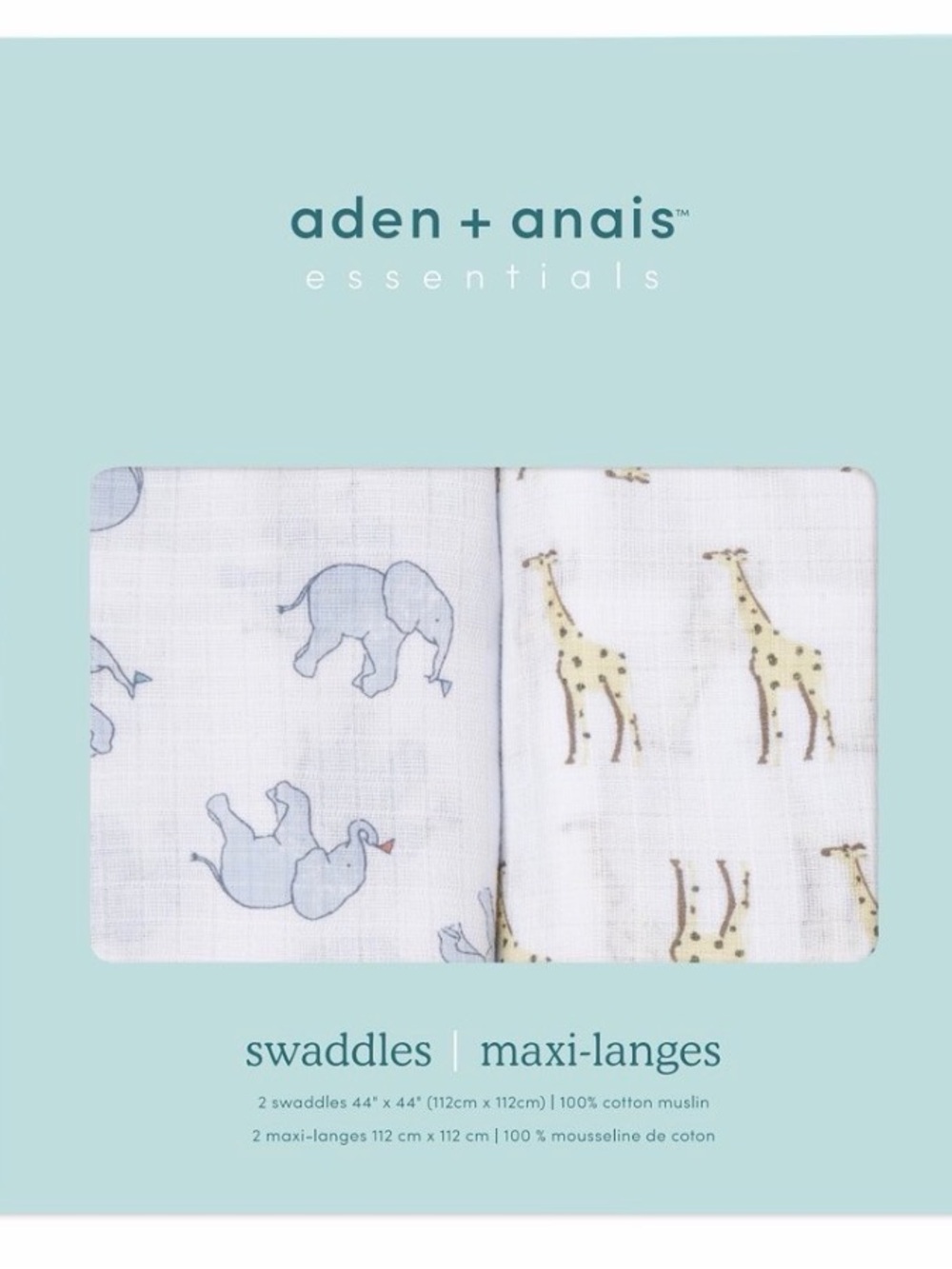 NIB - Aden + Anais -Safari Animal Swaddles cotton muslin baby blankets